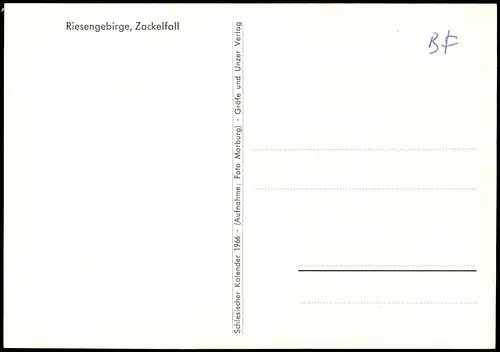 Schreiberhau Szklarska Poręba Zackelfall aus schlesischen Kalender 1966