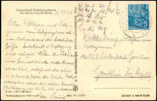 Ansichtskarte Kühlungsborn Dr.-Robert-Koch-Heim zur DDR-Zeit 1959/1957