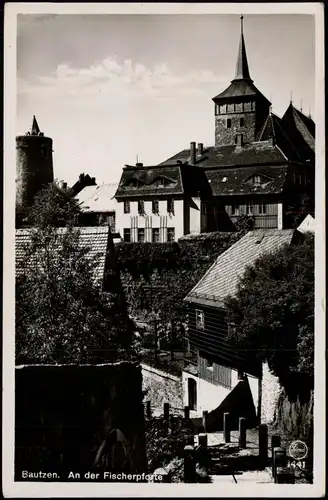 Ansichtskarte Bautzen Budyšin Fischerpforte 1934  gel. Landpoststempel 1957