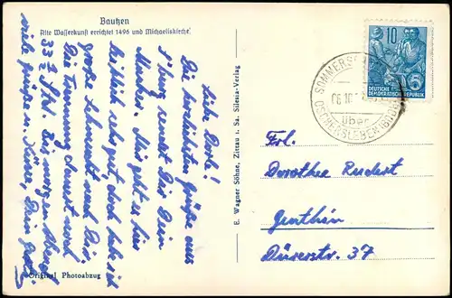 Ansichtskarte Bautzen Budyšin Fischerpforte 1934  gel. Landpoststempel 1957