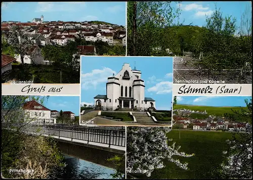 Ansichtskarte Schmelz (Saar) Tennisplatz, Stadt, Brücke 1969