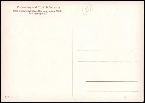 Rothenburg ob der Tauber Kobolzellertor Originalgemälde von Ludwig Möbler, 1930