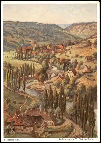 Ansichtskarte Rothenburg ob der Tauber Blick Taubertal 1934