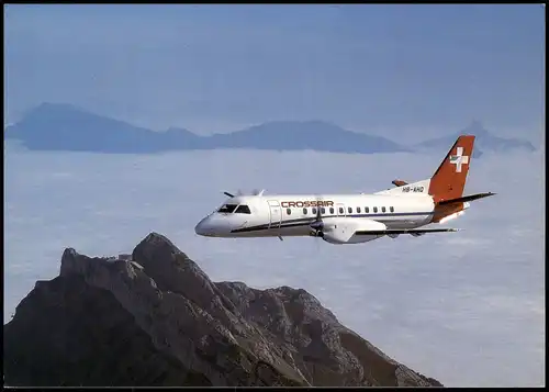 Ansichtskarte  CROSSAIR Saab Cityliner über den Schweizer Alpen 2000