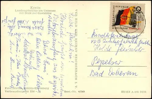 Kyritz Landungsbrücke Untersee Blick zur Gaststätte DDR AK 1961