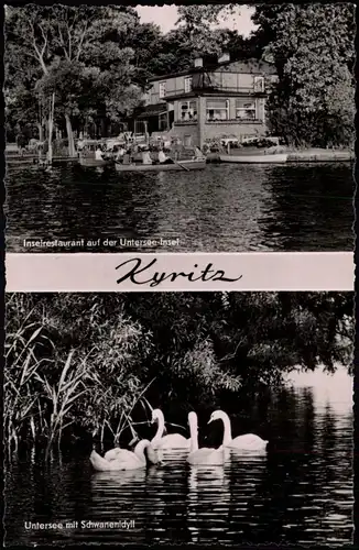 Kyritz DDR 2-Bild-Karte Inselrestaurant auf der Untersee-Insel 1961