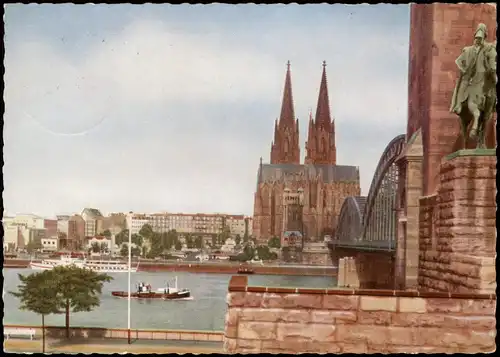 Ansichtskarte Köln Dom, Brücke - Rheindampfer 1958