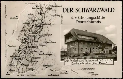 Ansichtskarte Biederbach Gasthof zum Kreuz , Landkarte 1959