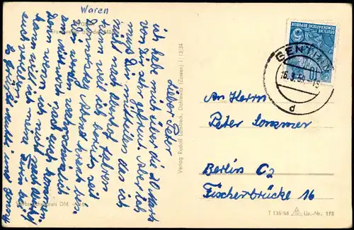 Waren (Müritz) Umland-Ansicht Sturm an der Müritz, DDR AK 1956