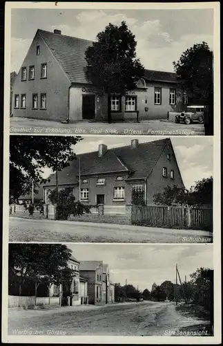 Werbig-Bad Belzig Gasthof zur Erholung Bes. Siek, Schulhaus Straßenansicht 1920
