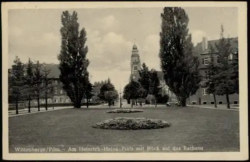 Ansichtskarte Wittenberge Am Heinrich-Heine-Platz Blick auf Rathaus 1950