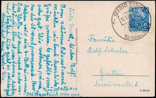 Ansichtskarte Bansin-Heringsdorf Usedom Strandleben, Hotels 1953