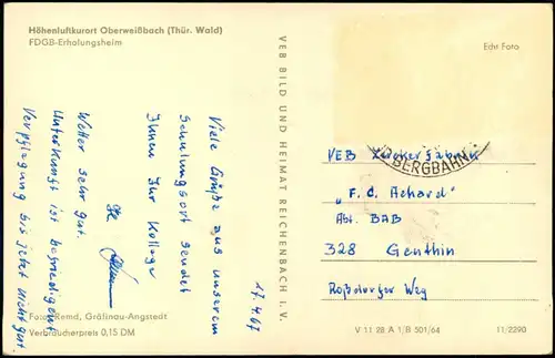 Ansichtskarte Oberweißbach FDGB-ERHOLUNGSHEIM 1964