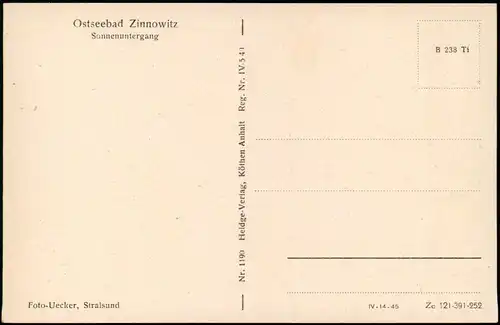 Ansichtskarte Zinnowitz Strand - Sonnenuntergang 1953