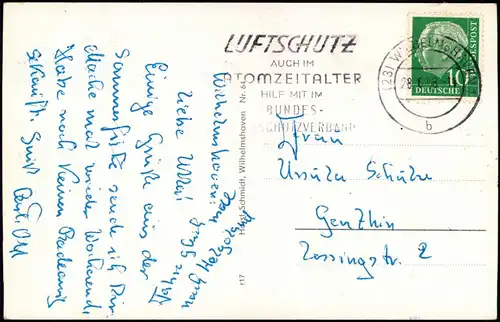 Ansichtskarte Wilhelmshaven Strandhalle, Frauen im Badeanzug, Strand 1958