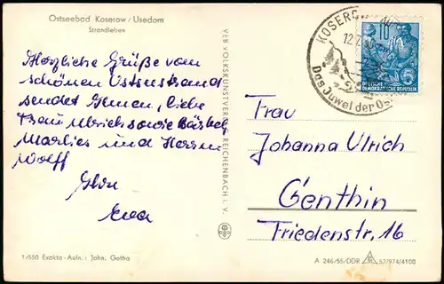 Ansichtskarte Koserow Usedom Strandleben 1955