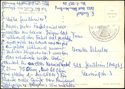 Leipzig HO-Weinrestaurant Csárda Gastraum Innenansicht DDR AK 1963