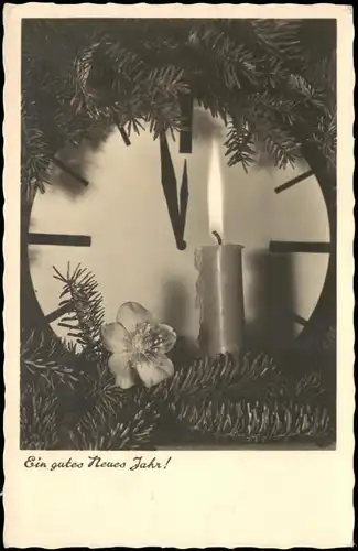 Glückwunsch - Neujahr/Sylvester Stilleben Kerze Tannenzweige Kerze 1942