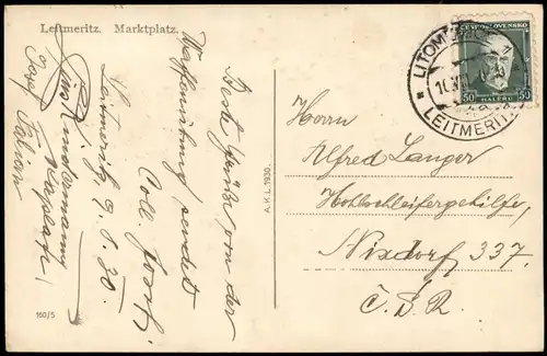 Postcard Leitmeritz Litoměřice Marktplatz 1931