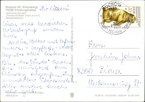 Buckow (Märkische Schweiz) "Märkische Schweiz", "Theodor  "Bergschlößchen 1983
