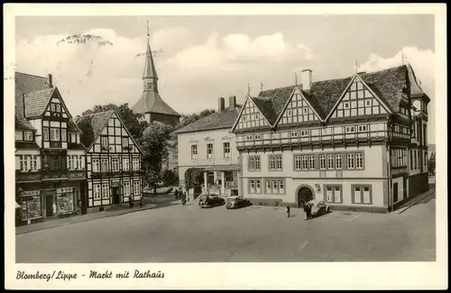 Ansichtskarte Blomberg Markt, Rathaus - Autos 1956