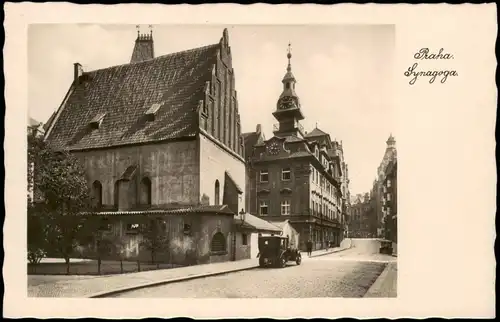 Postcard Prag Praha Synagoge, Judaika - Straße Auto 1934