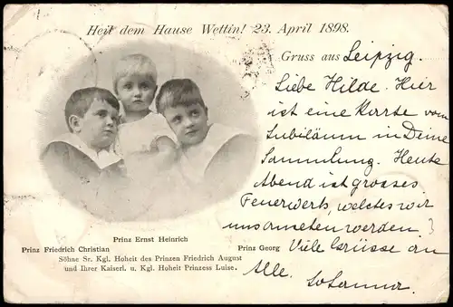 Ansichtskarte  Heil dem Hause Wettin Sachsen Prinz Ernst Heinrich 1898