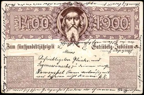 Ansichtskarte  Litho AK 500 Jahre Gutenberg Jubiläum 1900