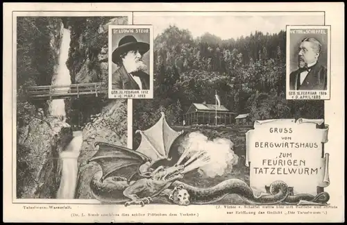 Ansichtskarte Oberaudorf Gasthaus Tatzelwurm, Wasserfall Betreiber 1910