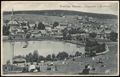 Ansichtskarte Braunlage Liegewiese u. Gondelteich 1925