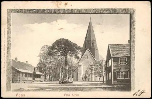 Postcard Voss (Norwegen) Vossevangen Straße und Kirche 1907