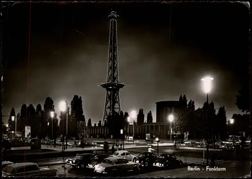 Charlottenburg-Berlin Funkturm, Strassen Partie Autos, Abend-/Nachtaufnahme 1960