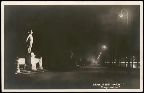 Ansichtskarte Tiergarten-Berlin Siegesallee bei Nacht Denkmal Alter Fritz 1929