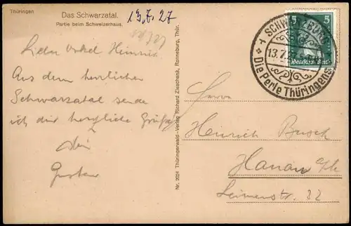 Ansichtskarte Schwarzburg Partie beim Schweizerhaus 1927
