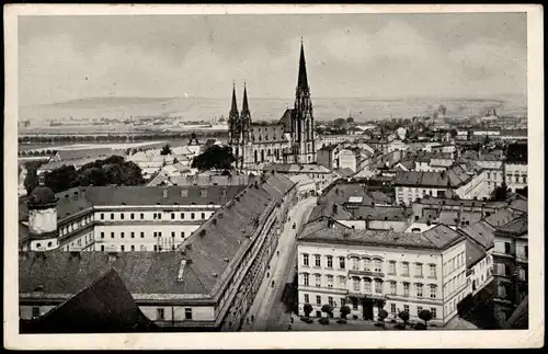Postcard Olmütz Olomouc Stadt 1938  gel Roter zweisprachiger Propaganda Stempel