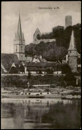 Ansichtskarte Gemünden a. Main Stadt, Schiff 1924