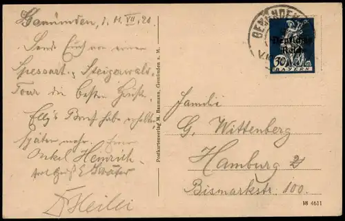 Ansichtskarte Gemünden a. Main Stadt, Schiff 1924