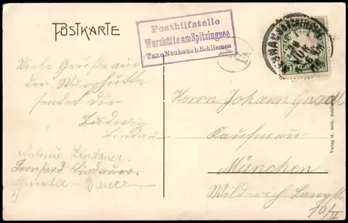 Ansichtskarte Spitzingsee-Schliersee 1908  gel. Posthilfstelle Wurzhütte