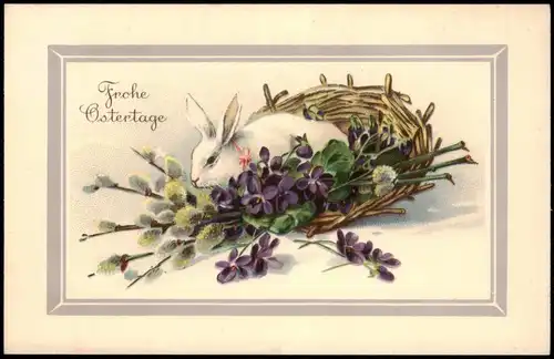 Glückwunsch Ostern / Easter Osterhase im geschückten Nest 1942