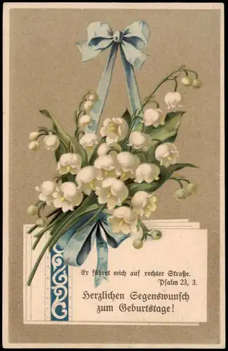 Ansichtskarte  Glückwunsch Geburtstag Birthday Märzenbecher Psalm Karte 1917
