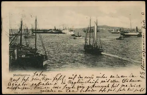 Postcard Montevideo Hafen Dampfer 1899
