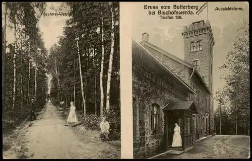 Ansichtskarte Bischofswerda 2 Bild Butterberg und Försterei Weg 1916