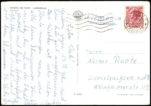 Laigueglia Panorama Blick auf Strand & Meer Riviera dei Fiori 1965