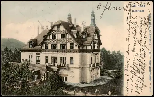 Postcard Karlsbad Karlovy Vary Jägerhaus - Handcolorierte AK 1904