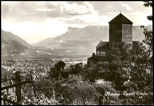 Cartoline Meran Merano Schloss Tirol und Panorama Blick Südtirol 1960