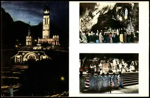 Lourdes Lorda La Basilique de Nuit & La Grotte (Mehrbildkarte) 1960