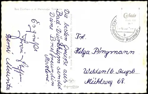 Ansichtskarte Bad Dürkheim Partie an der Trinkhalle 1956