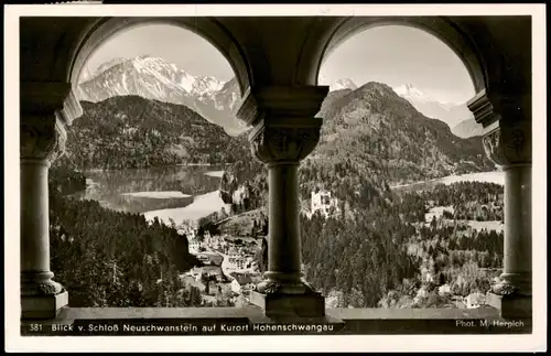 Schwangau Blick v. Schloß Neuschwanstein auf Hohenschwangau 1951