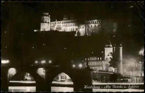 Ansichtskarte Heidelberg Heidelberger Schloss Nacht-Panorama-Ansicht 1966