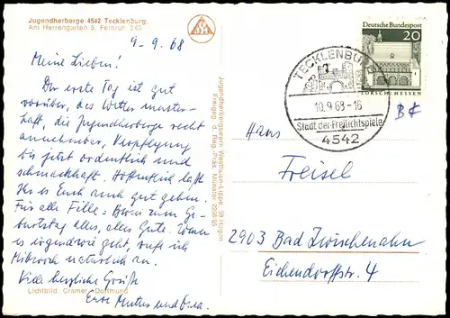 Ansichtskarte Tecklenburg Jugendherberge Am Herrengarten 5, Luftaufnahme 1969